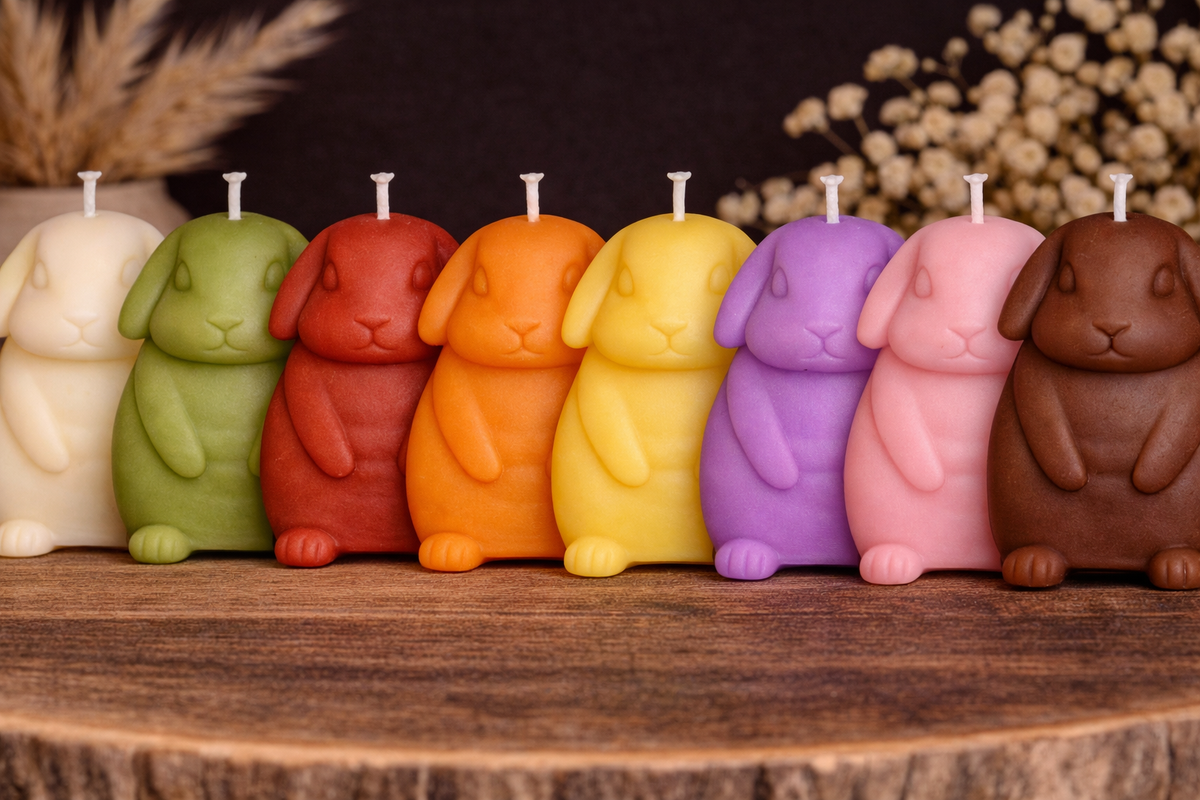 Osterhase Lumi Kerze – handgemachte Figurenkerze aus Rapswachs von Loom&Light